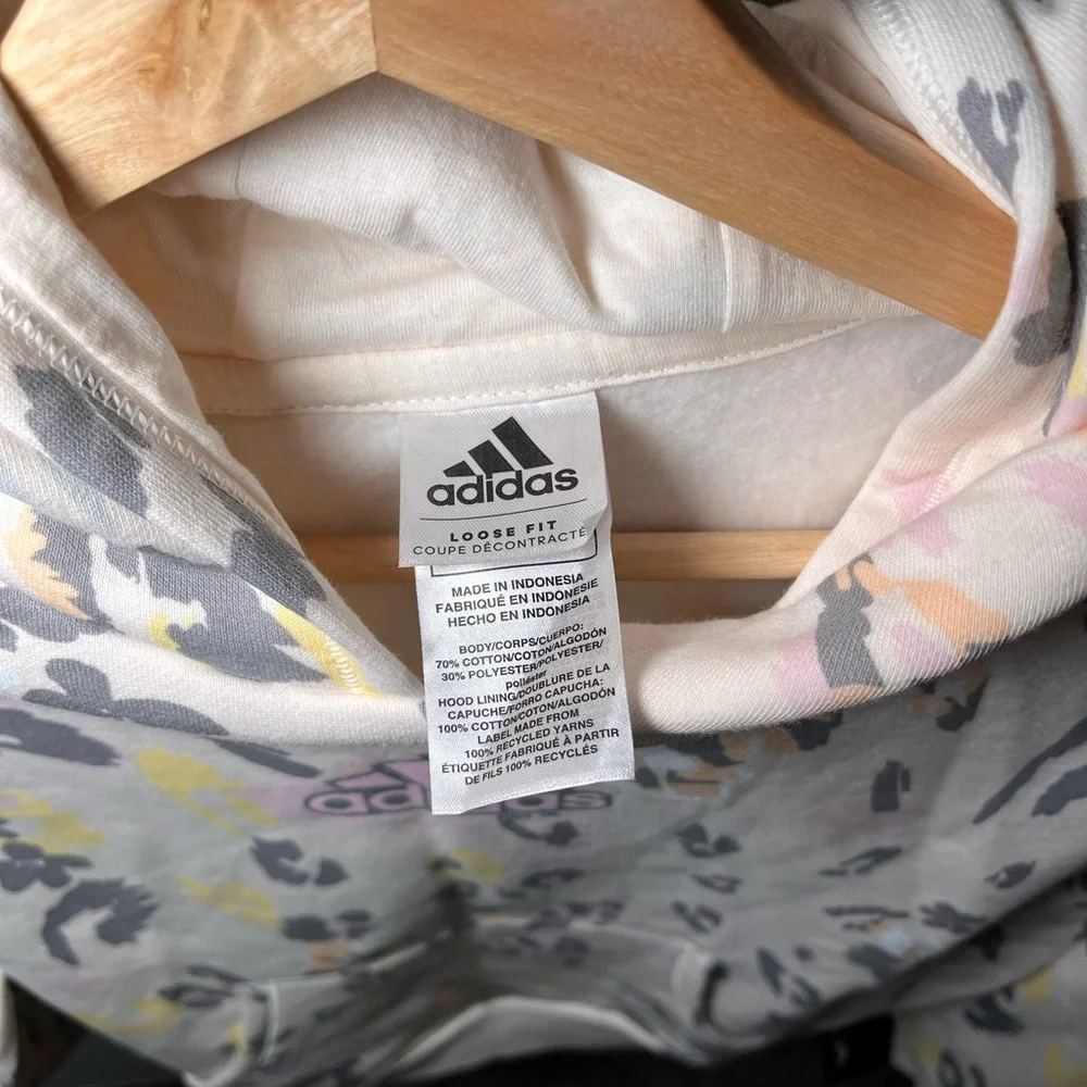 Adidas Girls Leopard Floral Print Hoodie Pastel Pink Yellow‎ Grey Loose Fit NWT